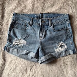Old Navy Light Blue Distressed Rolled Hem Denim Shorts